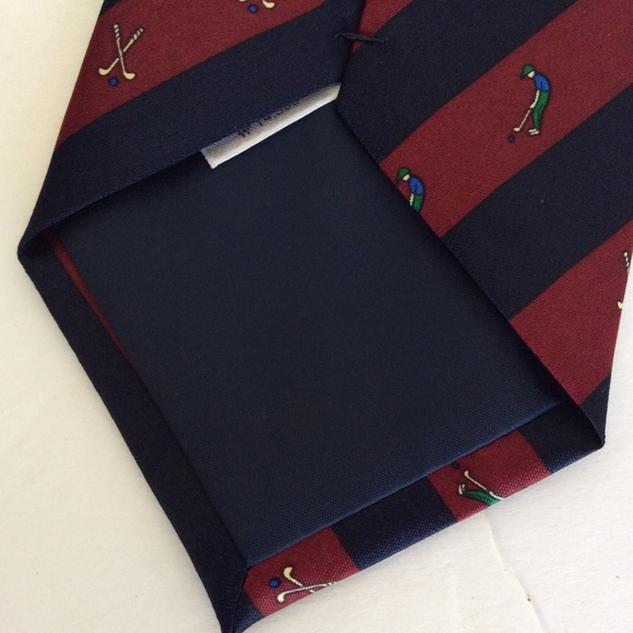 VINTAGE RENE CHAGAL SILK RED STRIPED GOLFERS TIE - Picture 4 of 8